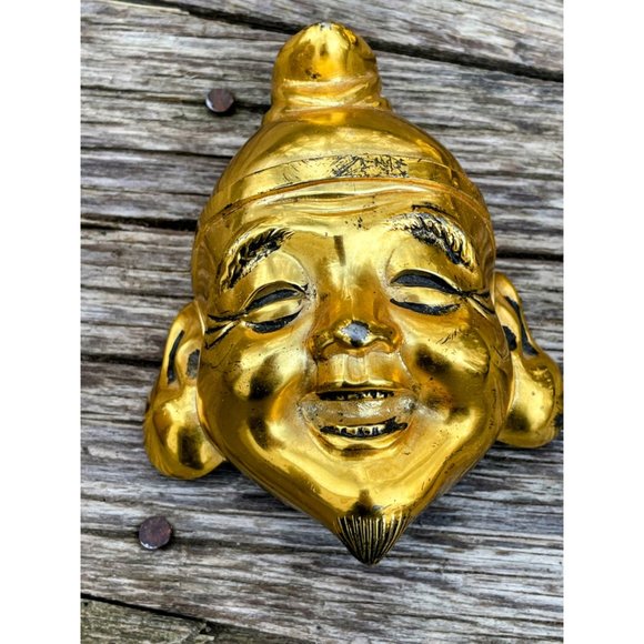 Vintage Gold Metal Asian Men Smiling Faces Wall Decor - Picture 13 of 16